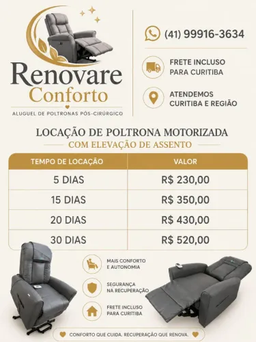 Aluguel de Poltrona Pós-Cirúrgica Motorizada - Elevação e Conforto (Curitiba)