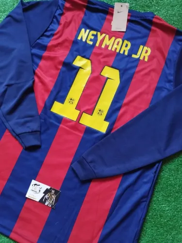 Camisa Retrô Barcelona Manga Longa Neymar Jr. 2015/16 - Home Personalizada