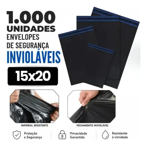 1.000 Envelope Segurança 15x20 Cinza Escuro Lacre Adesivo
