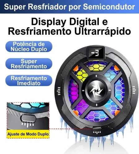 Cooler com display para celular com sucção magnética (preto)