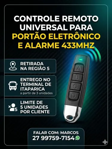 CONTROLE REMOTO UNIVERSAL PARA PORTÃO ELETRÔNICO E ALARME 433MHZ