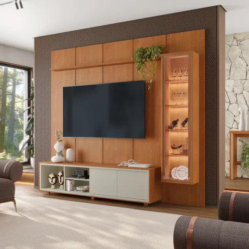 Painel c/Rack e Nicho Lateral Iluminação LED 100%MDF tt43