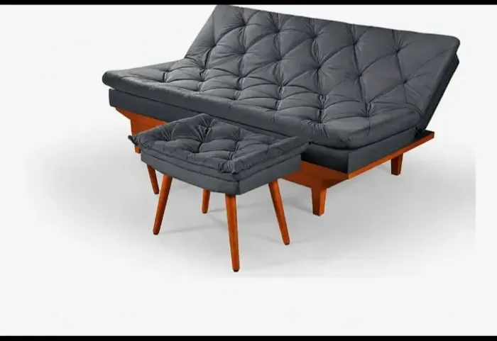 Sofá Cama Caribe Reclinável uma Banqueta em Suede cor Cinza