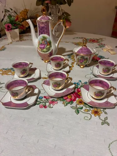 Jogo Café Porcelana Schmidt Condessa Blumenau Anos 70 - Casal Lilás - Completo