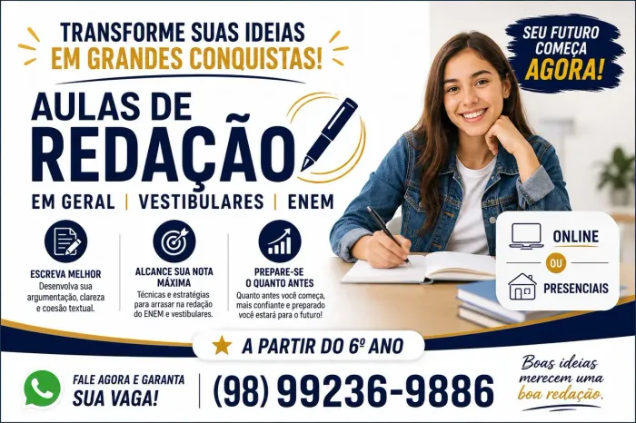 AULAS DE REDAÇÃO - ONLINE E PRESENCIAIS