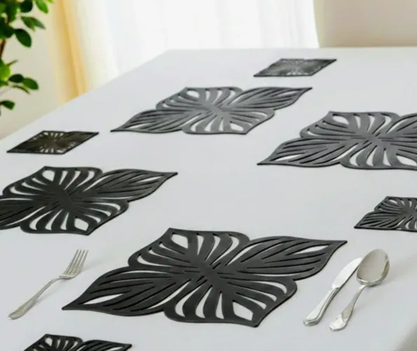 Jogo Americano centro de mesa 28 cm + porta Copo de 15cm Preto (Kit Completo)