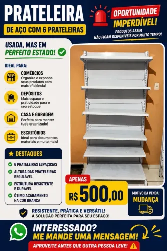 Gôndolas/Prateleiras de Aço 2,00x0,40x0,30 com 