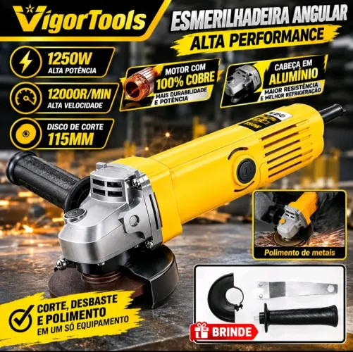 Esmerilhadeira Angular Lixadeira, 1250W, 115MM, 12000 RPM, 110 Volts, Peças Calibre M114.
