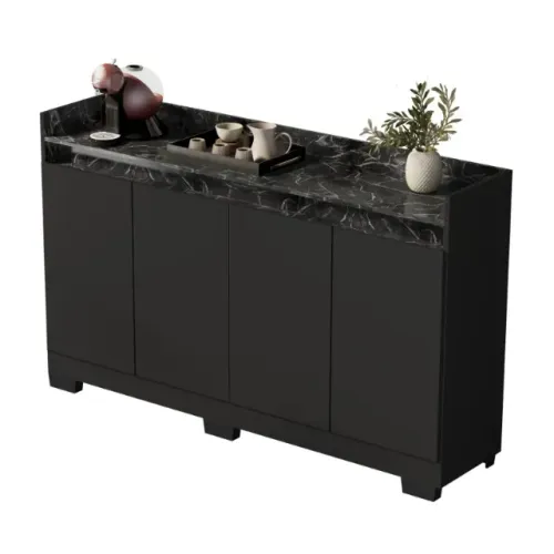 Oferta! Buffet Real 4 Portas Marmorizado Preto/Marmore Preto