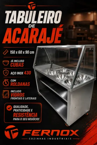 TABULEIRO DE ACARAJÉ INOX COM CUBAS