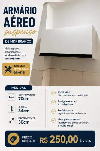 Armário Aéreo Branco Novo MDF - Organização e Praticidade