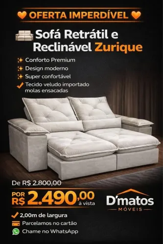 Sofá Retrátil e Reclinável Zurique