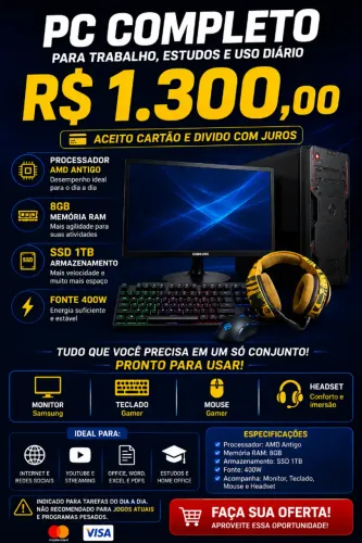 PC Completo para Trabalho, Estudos e Uso Diário