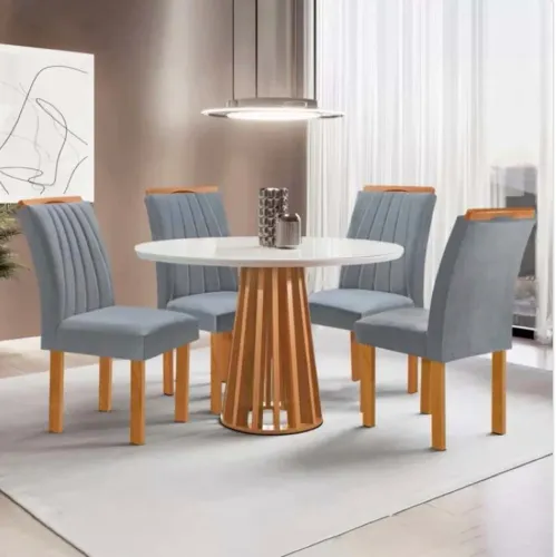 Conjunto Paris Redondo 100 com 4 Cadeiras Estofadas