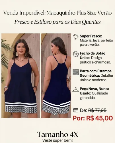 Macaquinho plus size.