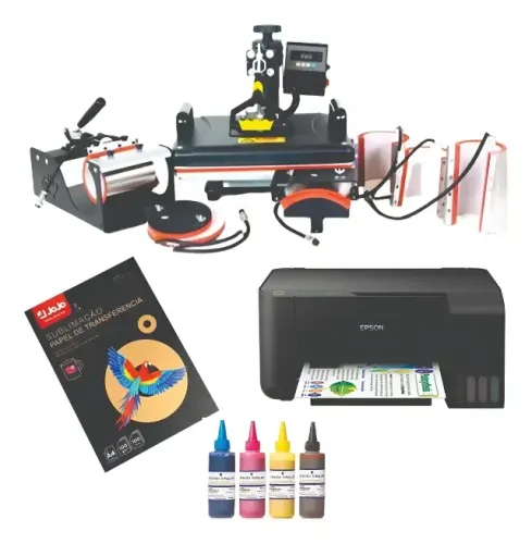 Kit Completo Seminovo Para Sublimação Máquina Prensa 8 Em 1