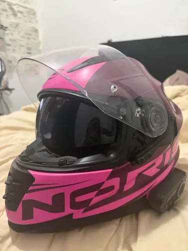 Capacete Norisk Ff302 rosa + intercomunicador