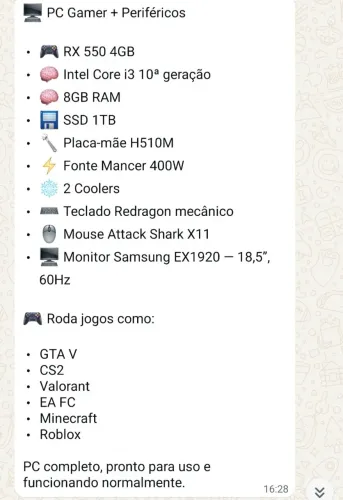 Pc gamer + periféricos 
