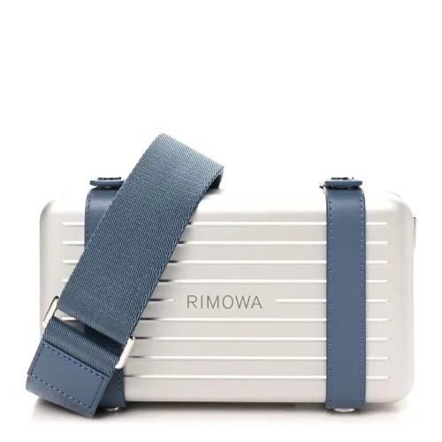 Bolsa de alumínio prateado e couro legítimo azul modelo italiano da rimowa
