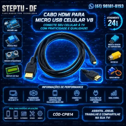Cabo Hdmi Para Micro Usb Celular V8 Arduino Automação COD-CP814
