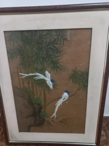 Quadro antigo pintura papel cortiça 