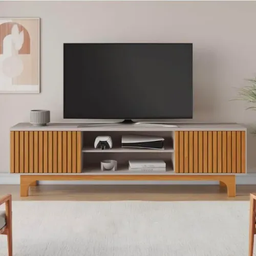 Rack Bancada Triunfo Ripado Off/Cinamomo Até 12x - Frete Grátis