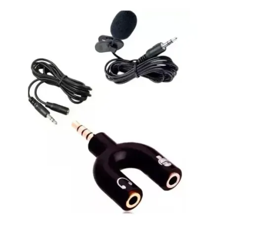 Microfone De Lapela Profissional + Extensor + Adaptador Celular P3/P2 M2 Preto
