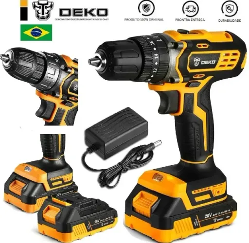 Parafusadeira Furadeira Profissional Deko 20V com Bateria e Carregador Bivolt