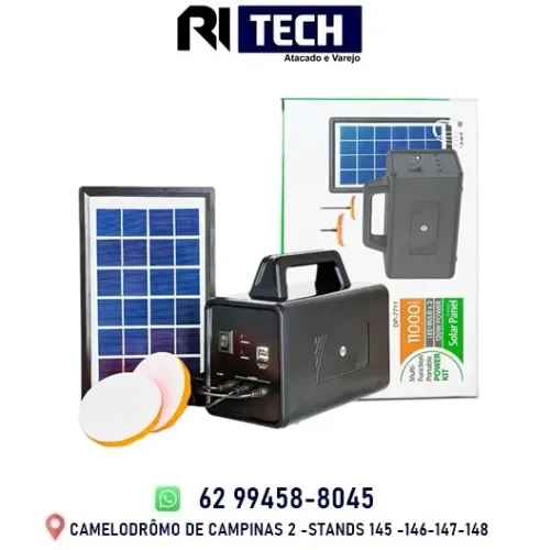 Kit Bateria Portátil Painel Solar 9000mAh 2 Lâmpadas Led 2usb Lanterna Holofote 100W