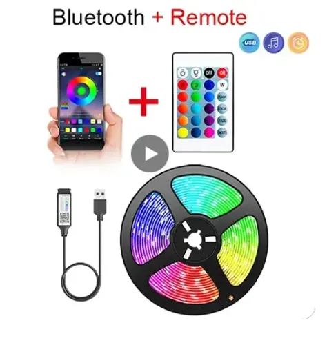 Fita de LED RGB, Bluetooth + Controle, 5 metros