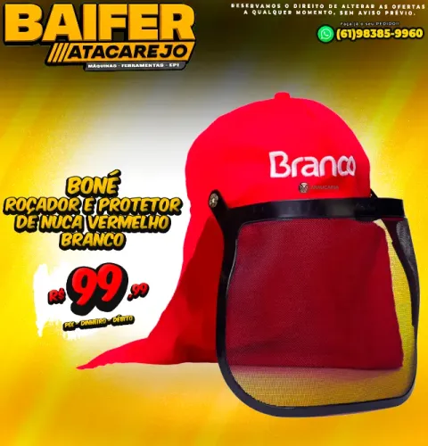 Boné Roçador e Protetor de Nuca Vermelho Branco