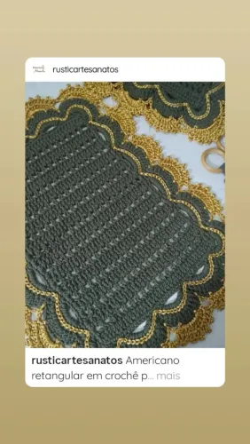 Americano de crochê verde e dourado, Sousplat, Jogo americano, unidade 