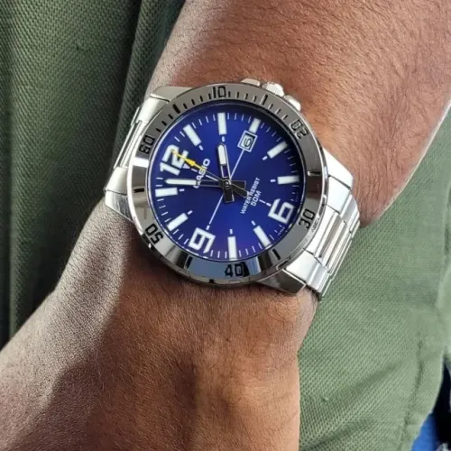 [NOVO]Relógio Casio Masculino MTP-VD01D-2BVUDF Azul Inox 5ATM 45mm