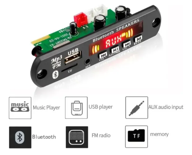 Placa amplificador Bluetooth MP3 Player com USB, AUX e FM potência 50w