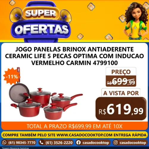 JOGO PANELAS BRINOX ANTIADERENTE CERAMIC LIFE 5 PECAS OPTIMA COM INDUCAO 4799100