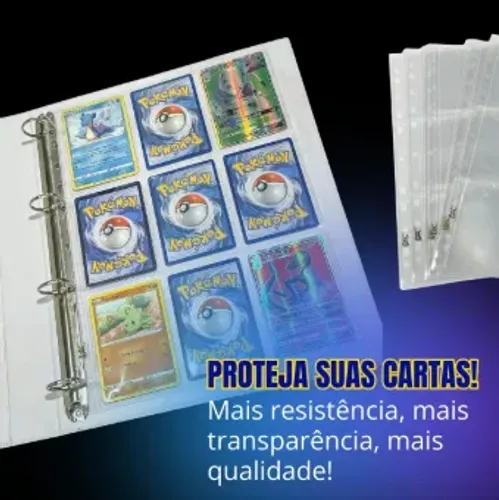 Kit 4 Folhas Plásticas Fichario Pasta Album Pokemon