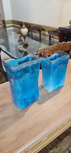 Decoração vintage, par de vasos azuis turquesa