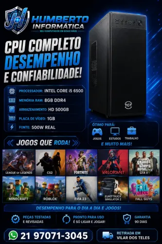 PC Gamer i5 6500 + 8GB RAM + Placa de Vídeo 1GB | Pronto para Jogar!