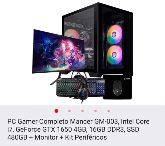 PC Gamer Completo i7 GTX 1650 16GB + Monitor 100Hz