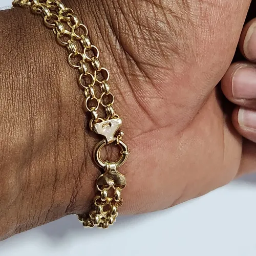 Pulseira elo duplo português de ouro 18k