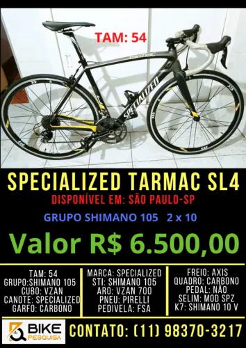 VALOR REDUZIDO - SPECIALIZED TARMAC SPORT SL4 ANO: 2018