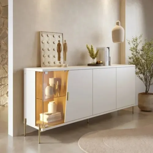 BUFFET COM PORTA DE VIDRO E ILUMINAÇÃO DE LED LARGURA 1,79