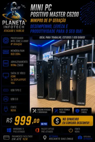 Mini PC core i3 8100T com 8gb de ram DDR4 + NVME 256gb Gen4 ( 3 meses de garantia )