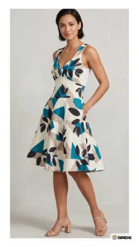 VESTIDO NOVO TAM M ? 38/40 Estampa geométrica azul + bege Decote lindo