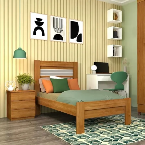 Cama tradicional solteiro com cabeceira moderna peça nova