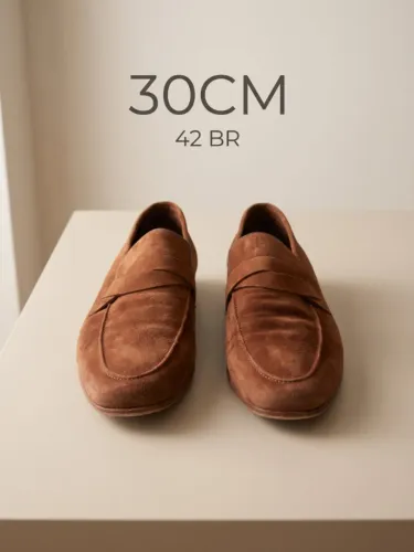 Mocassim Penny Loafer Pacco Feito a Mão em Camurça Caramelo - Tam 42 (30cm)