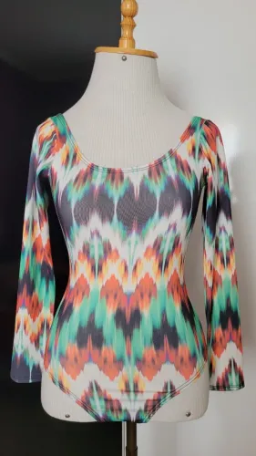 Body Feminino Manga Longa Estampado, Veste 36, Nova