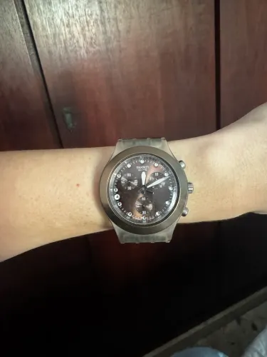 Relógio Swatch Irony Diaphane Chronograph Marrom Original + Caixa