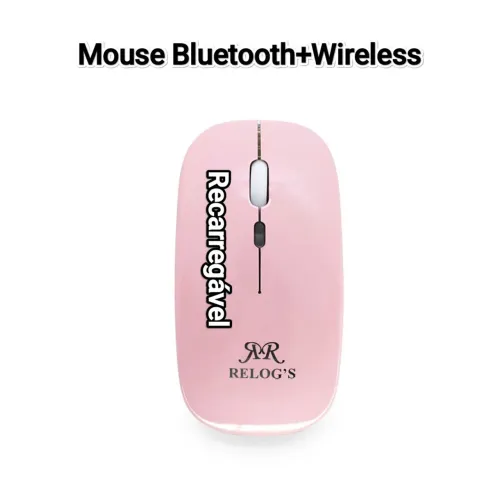 Mouse Bluetooth + Wireless 2 em 1 Novo Rosa com Branco Novo