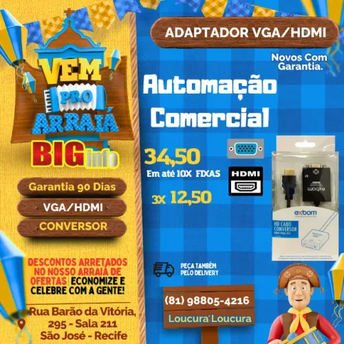 Cabo Adaptador Conversor HDMI Para Vga